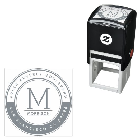 Tampon Auto-encreur Élégant Monogramme gris contemporain Adresse de re (En situation)