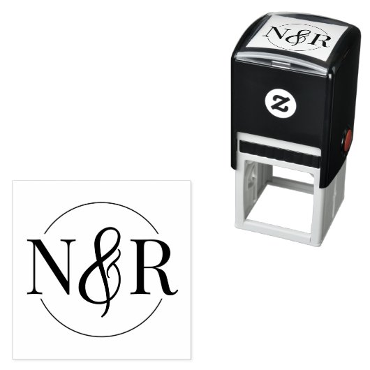 Tampon Auto-encreur Élégant Monogramme Mariage Circulaire Avec Ampersa (En situation)