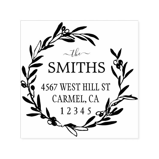 Tampon Auto-encreur Élégant Olive Wreath Adresse de retour (Design)