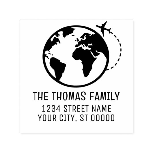 Tampon Auto-encreur Elegant Plan Earth World Globe Map Nom Adresse (Design)