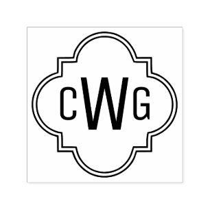 Tampon Auto-encreur Élégant Quatrefoil marocain 3 Monogramme initial #