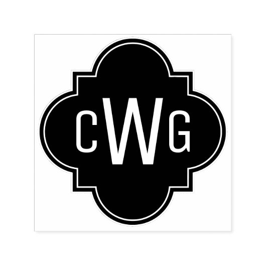 Tampon Auto-encreur Élégant Quatrefoil marocain 3 Monogramme initial (Design)