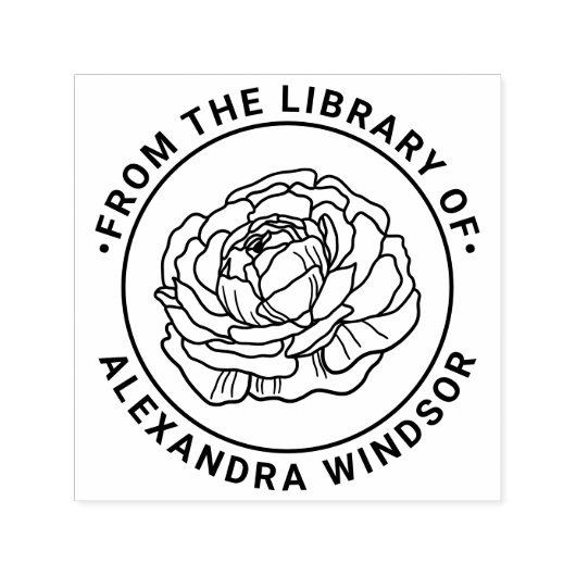 Tampon Auto-encreur Élégant Ranunculus Bloom Library Nom du livre (Design)