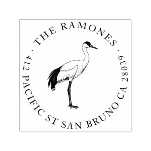 Tampon Auto-encreur Élégant Red Crowned Crane Family Adresse de retour