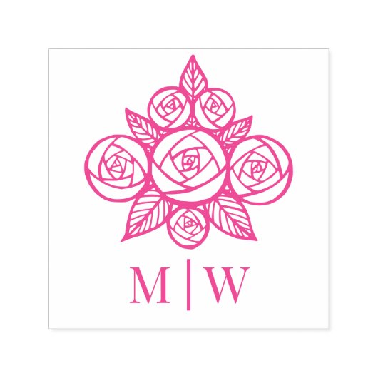 Tampon Auto-encreur Élégant Rose bouquet floral Couple Initiales (Design)