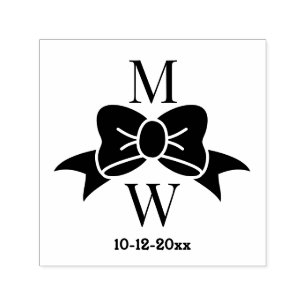 Tampon Auto-encreur Élégant ruban Bow #3V Mariage Initiales Couple Dt