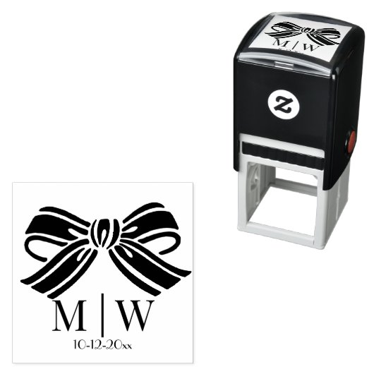 Tampon Auto-encreur Élégant Ruban Bow #5 Mariage Couple Initiales Date (En situation)