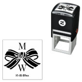Tampon Auto-encreur Élégant Ruban Bow #5V Initiales Mariage Couple Dt (En situation)