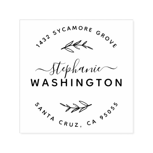 Tampon Auto-encreur Élégant Script & Branches Rustiques Adresse de ret (Design)