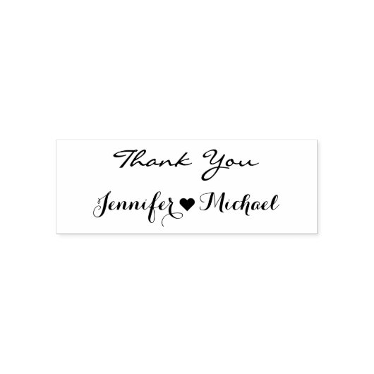 Tampon Auto-encreur Élégant Script Couple Nom Mariage de coeur Merci (Design)