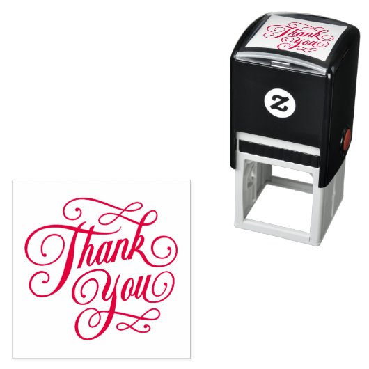 Tampon Auto-encreur Élégant script de Merci rouge (En situation)