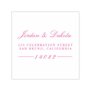 Tampon Auto-encreur Élégant Script Personnalisé Noms Mariage Adresse d