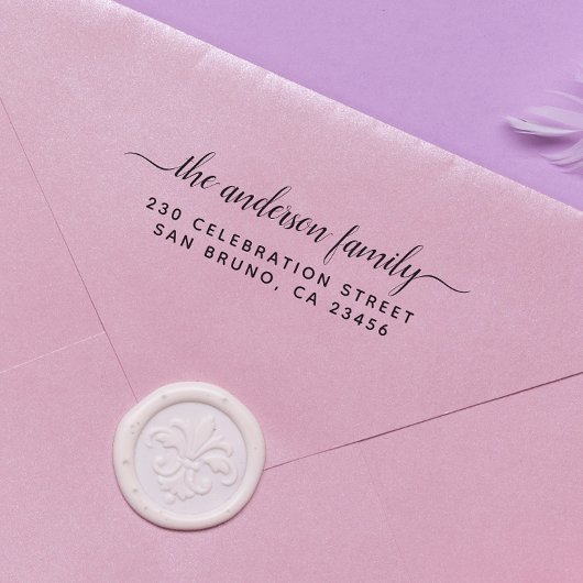 Tampon Auto-encreur Élégant Script Swirls Nom de famille Adresse de re