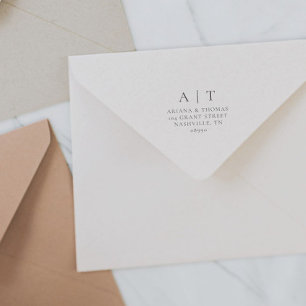 Tampon Auto-encreur Élégant simple Monogramme Mariage Adresse de retou