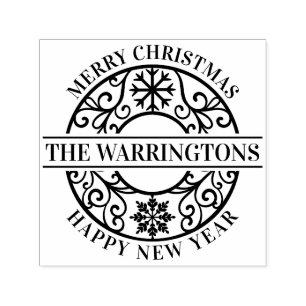 Tampon Auto-encreur Élégant Snowflakes Lacy Filigree Nom de famille