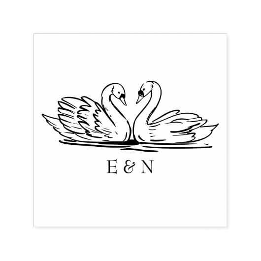 Tampon Auto-encreur Élégant Swan Couple Mariage Monogramme (Design)
