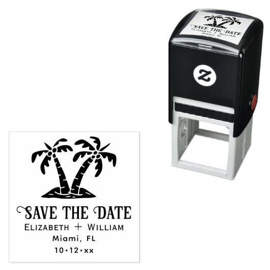 Tampon Auto-encreur Elegant Tropical Palm Trees Wedding Save the Date (En situation)