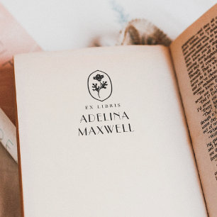 Tampon Auto-encreur Élégant Vintage Floral Ex Libris Nom Livre