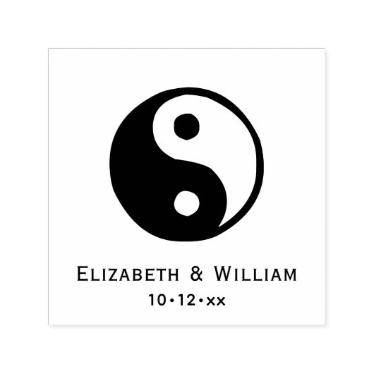 Tampon Auto-encreur Elegant Yin Yang Symbole Amour Noms Mariages Date (Design)