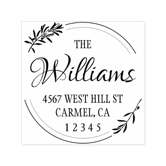 Tampon Auto-encreur Élégante adresse de retour d'une ronde d'olivier (Design)