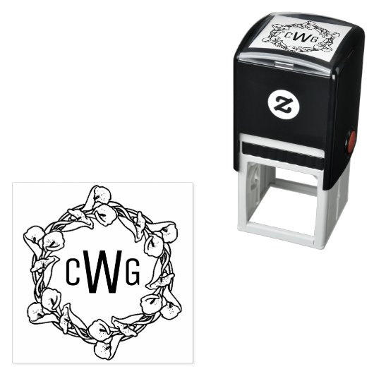 Tampon Auto-encreur Elégante Calla Lily Wreath 3 Monogramme initial #1 (En situation)