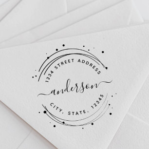 Tampon Auto-encreur Élégante calligraphie circulaire Nom Adresse de re
