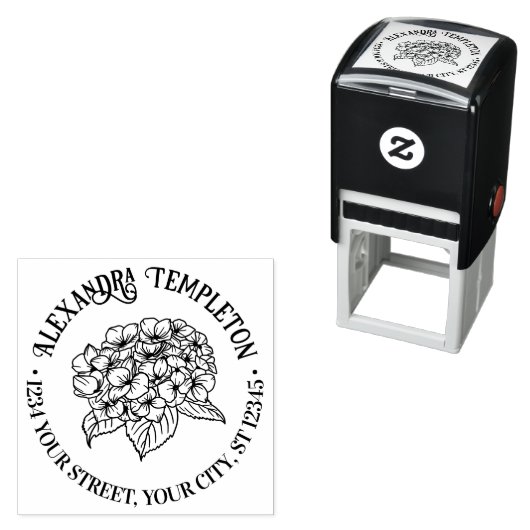 Tampon Auto-encreur Elégante Hydrangea et Feuille (En situation)