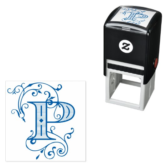 Tampon Auto-encreur Élégante lettre victorienne P Monogramme initial (En situation)