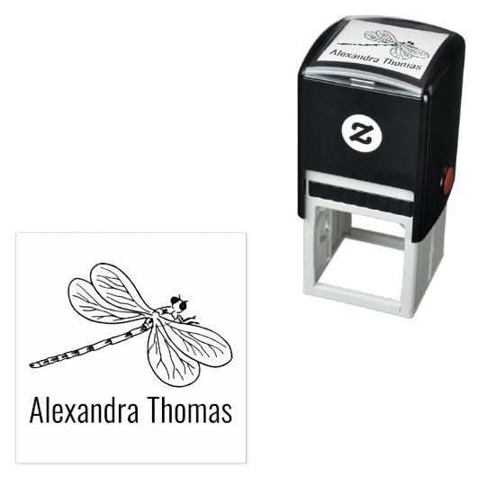 Tampon Auto-encreur Élégante libellule #3 Nom (En situation)