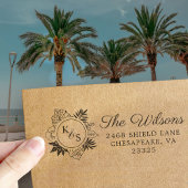 Tampon Auto-encreur Élégante Police Script Tropical Wreath Monogramme