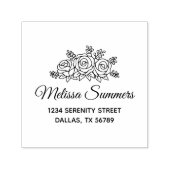 Tampon Auto-encreur Élégante Rose Bouquet Flowers Adresse (Design)