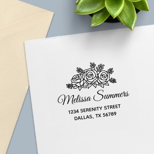 Tampon Auto-encreur Élégante Rose Bouquet Flowers Adresse