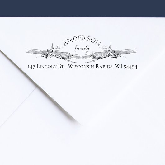 Tampon Auto-encreur Elegante Rústico De Pinos De Nieve Dirección De Re