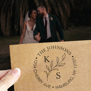 Tampon Auto-encreur Élégante verdure Floral Mariage Logo Monogramme