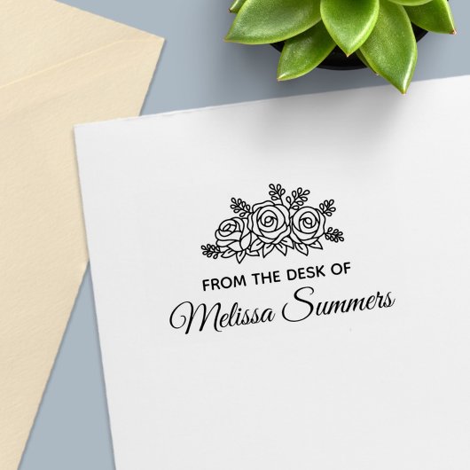 Tampon Auto-encreur Elégantes fleurs de bouquet Roses du bureau de