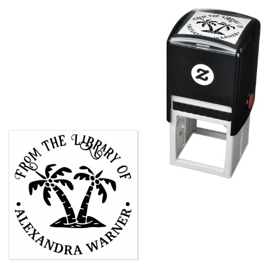 Tampon Auto-encreur Élégants palmiers tropicaux « De la bibliothèque d (En situation)