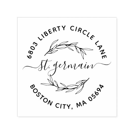 Tampon Auto-encreur Elegel Laurel Leaf Nom de famille Adresse de retou (Design)