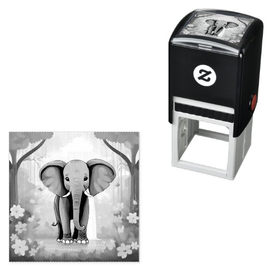 Tampon Auto-encreur Eléphant Bébé Bleu Whimsical, (En situation)