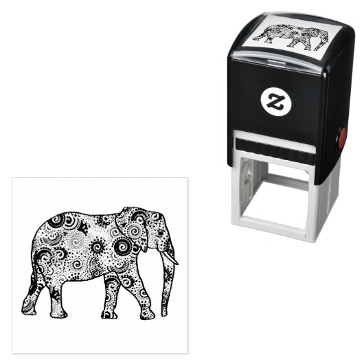 Tampon Auto-encreur Éléphant embelli à tourbillon fractal (En situation)