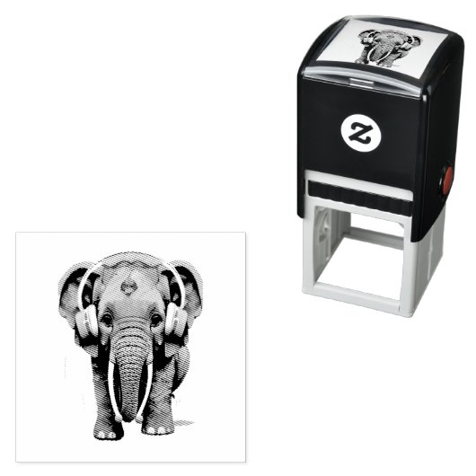 Tampon Auto-encreur Eléphant mignon bébé avec casque (En situation)