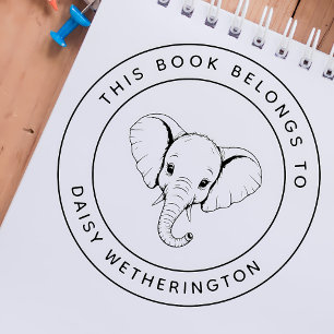 Tampon Auto-encreur Eléphant Personnalisé Ce livre appartient au nom d