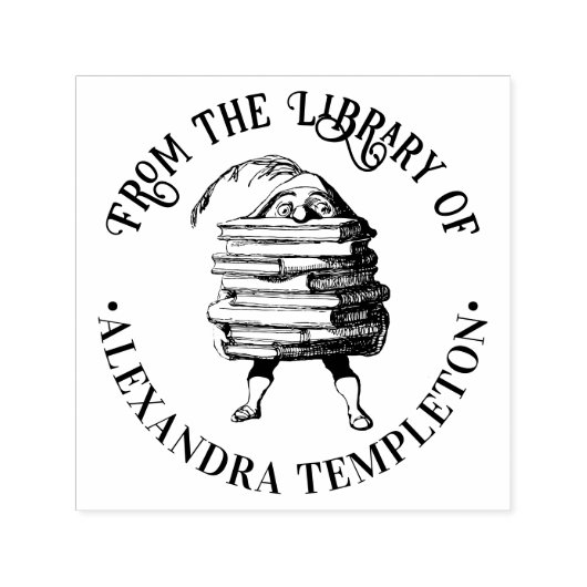 Tampon Auto-encreur Elf Gnome transportant une énorme pile de livres N (Design)