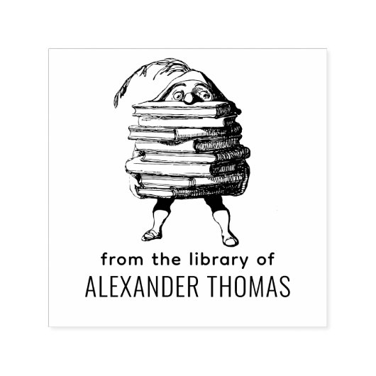 Tampon Auto-encreur Elf Gnome transportant une énorme pile de livres S (Design)