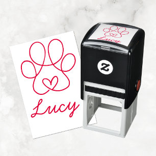 Tampon Auto-encreur Empreinte de patte avec cœur et signature personna