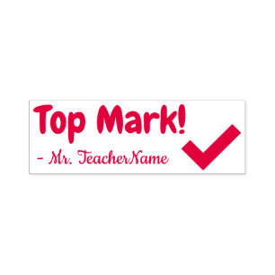 Tampon Auto-encreur Encouragement "Top Mark!" + Nom de l'éducateur per