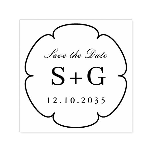 Tampon Auto-encreur Enregistrer la date Monogram Mariage Flower (Design)