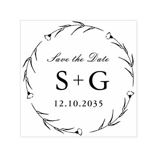 Tampon Auto-encreur Enregistrer La Date Monogram Mariage Green (Design)