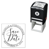 Tampon Auto-encreur Enregistrer la date Script mariage ronde minimalis (En situation)