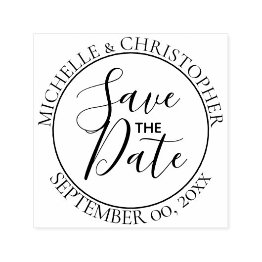 Tampon Auto-encreur Enregistrer la date Script mariage ronde minimalis (Design)