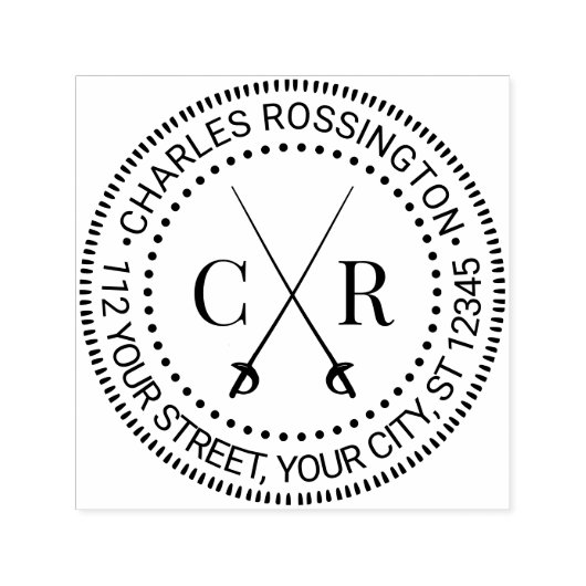 Tampon Auto-encreur Épées croisées Monogramme initial Nom Adresse de r (Design)